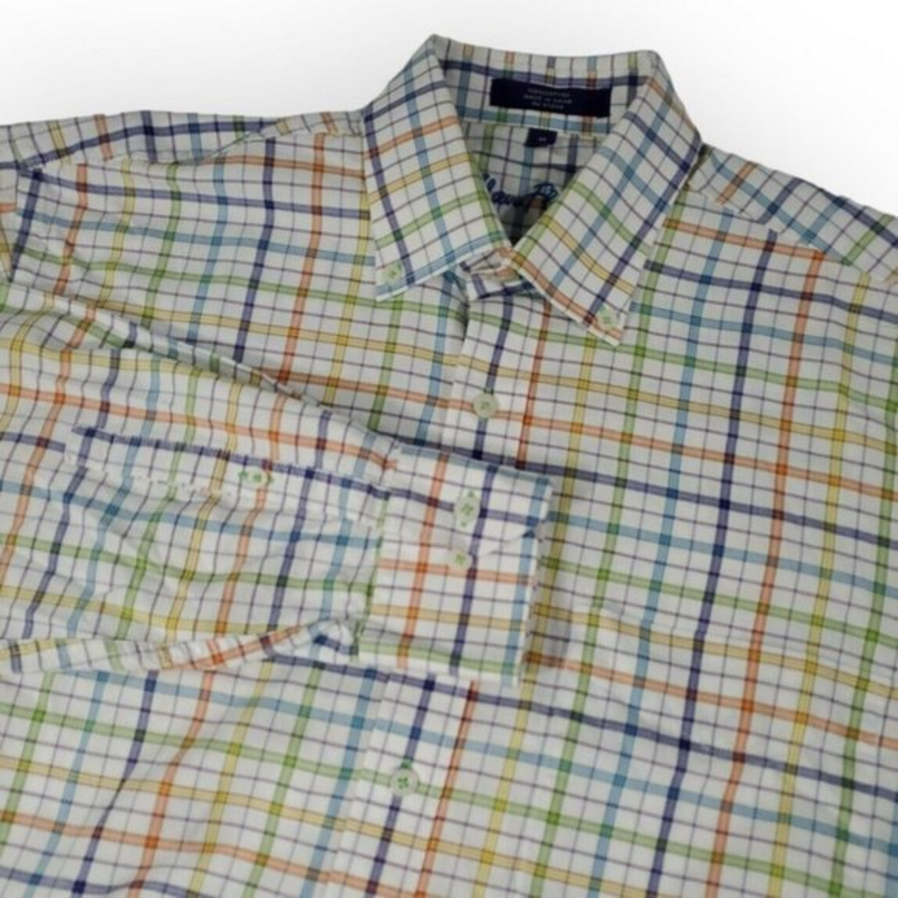 Alan Flusser Mens Medium Colorful Plaidโ Long Sleeve Button Down Cotton Shirt